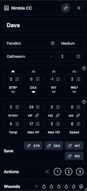 Screenshot of the Nimble Sheet interface