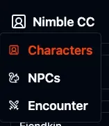 Screenshot of the Nimble Sheet menu